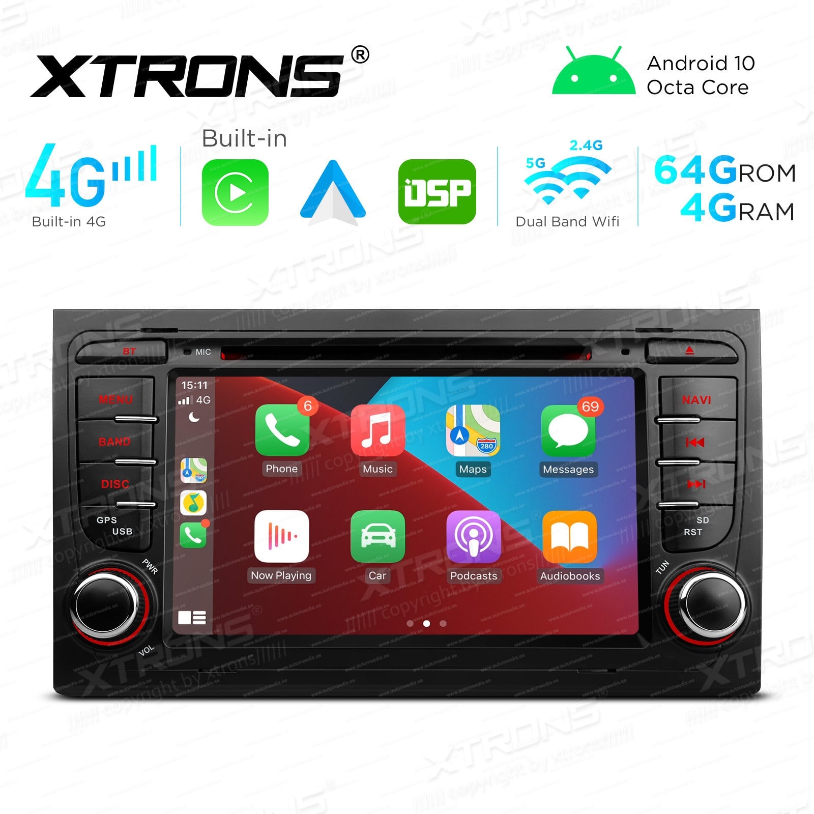 Audi A4 | B5 (2002-2008) Universal Car Multimedia Player Android 10 with GPS Navigation | 7" inch | 4Gb RAM | 64 Gb ROM | DVD Player | Apple CarPlay & Android Auto built-in