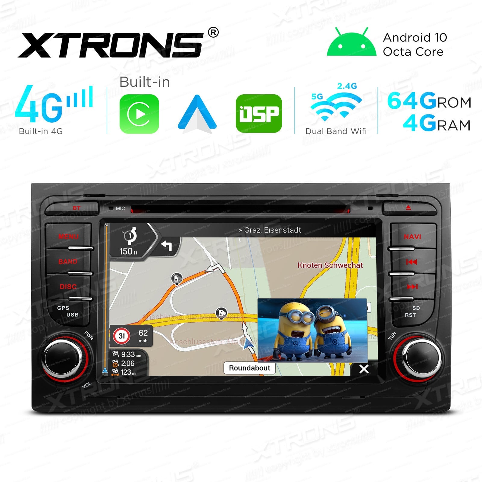 Audi A4 | B5 (2002-2008) Mudelipõhine Android 10 auto GPS multimeediakeskus | 7" tollise ekraaniga | 4Gb RAM | 64 Gb ROM | DVD mängijaga naviraadio | Apple CarPlay & Android Auto