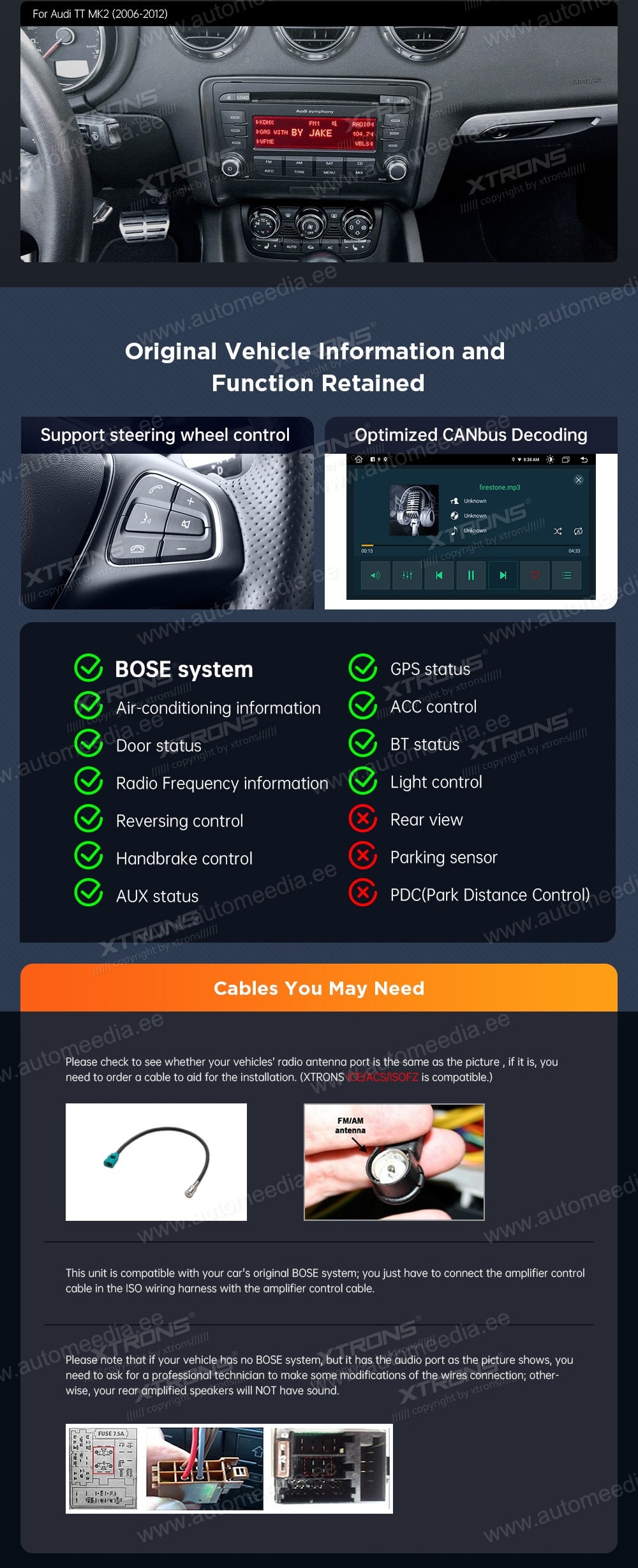 Audi TT (2006-2012)  custom fit multimedia radio suitability for the car