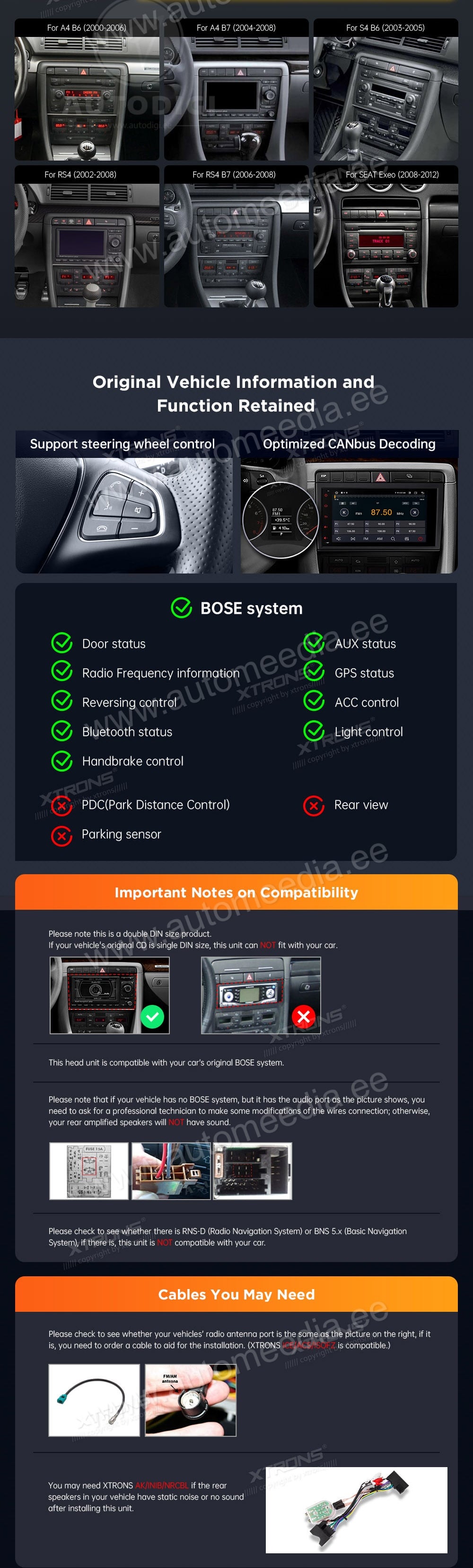 Audi A4 | B5 (2002-2008) XTRONS MA80A4AL XTRONS MA80A4AL custom fit multimedia radio suitability for the car