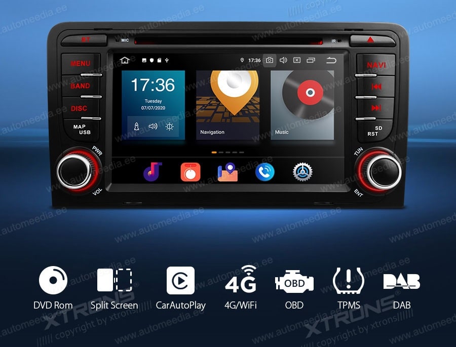 Audi A3 (2003-2012) XTRONS PBX70AA3 Mudelikohane android multimeediakeskus gps naviraadio