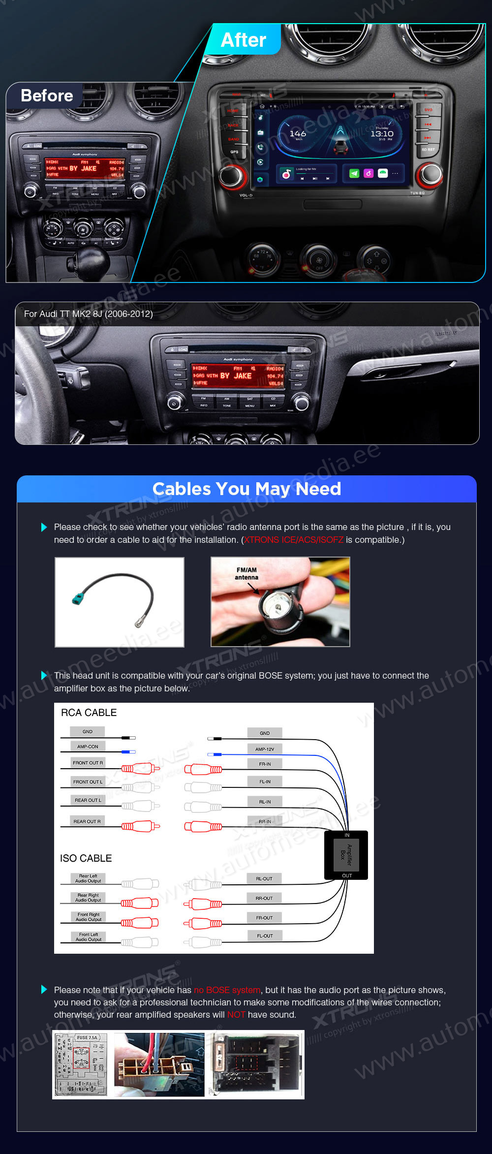 Audi TT (2006-2012)  custom fit multimedia radio suitability for the car