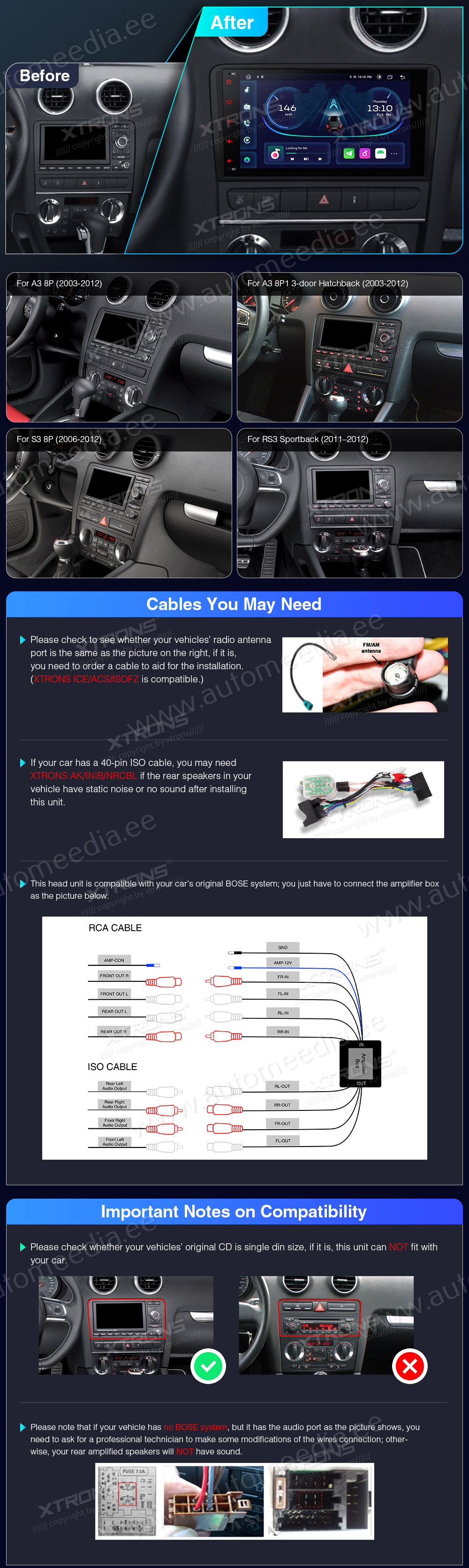 Audi A3 (2003-2012)  custom fit multimedia radio suitability for the car