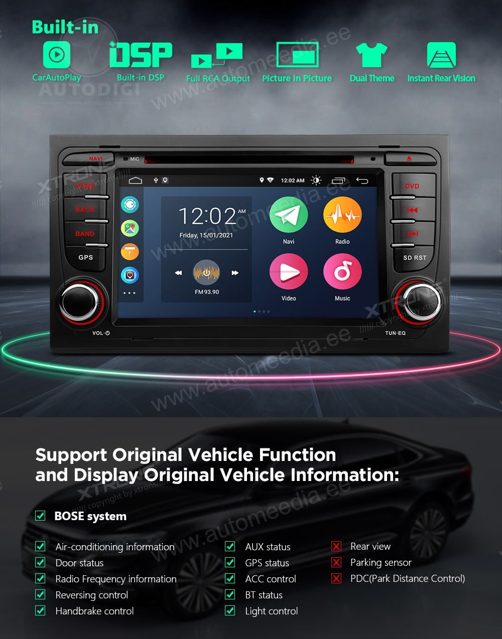 Audi A4 | B5 (2002-2008) XTRONS PSA70AA4 Штатная магнитола Android