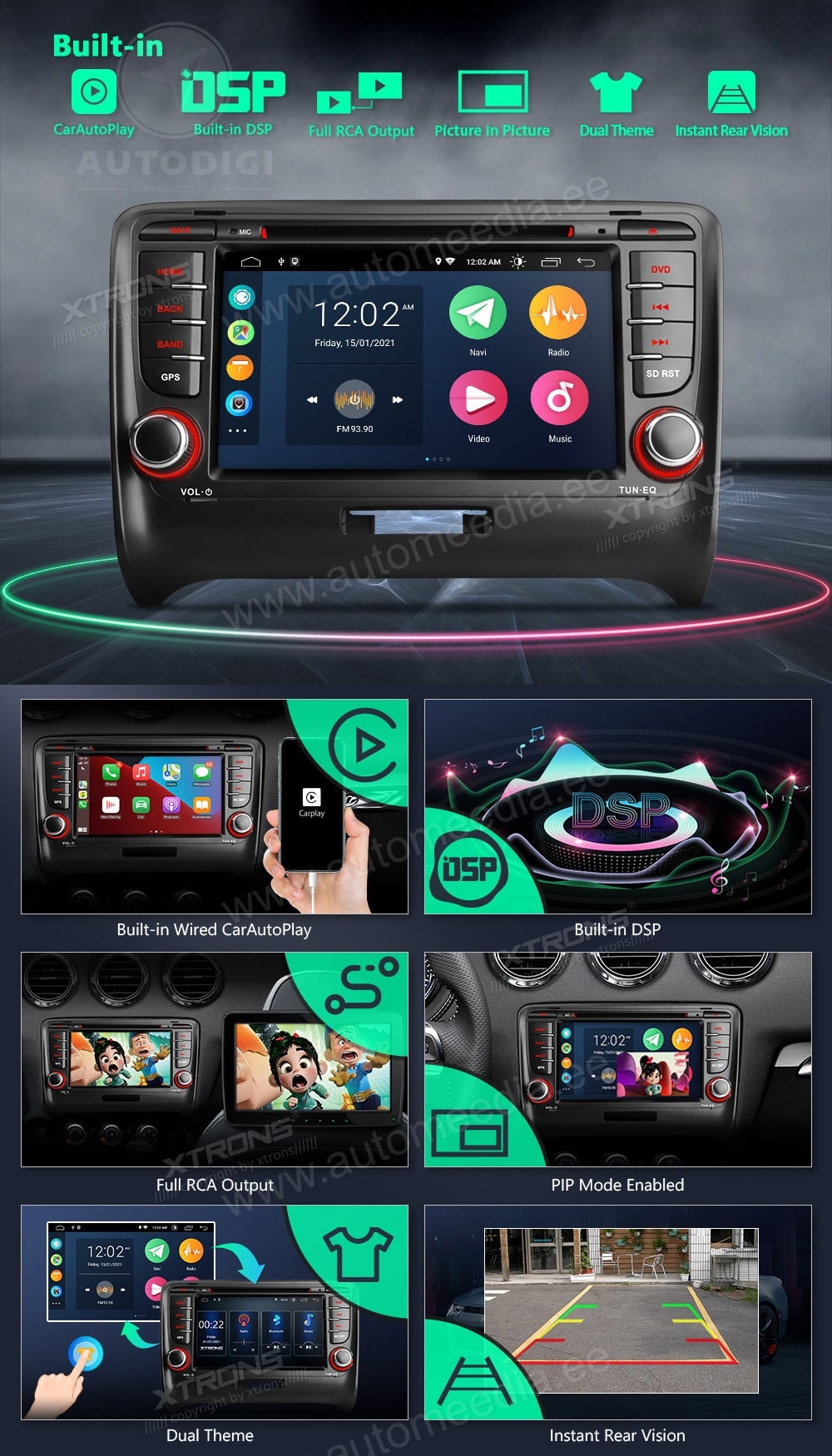 Audi TT (2006-2012) XTRONS PSA70ATT Mudelikohane android multimeediakeskus gps naviraadio
