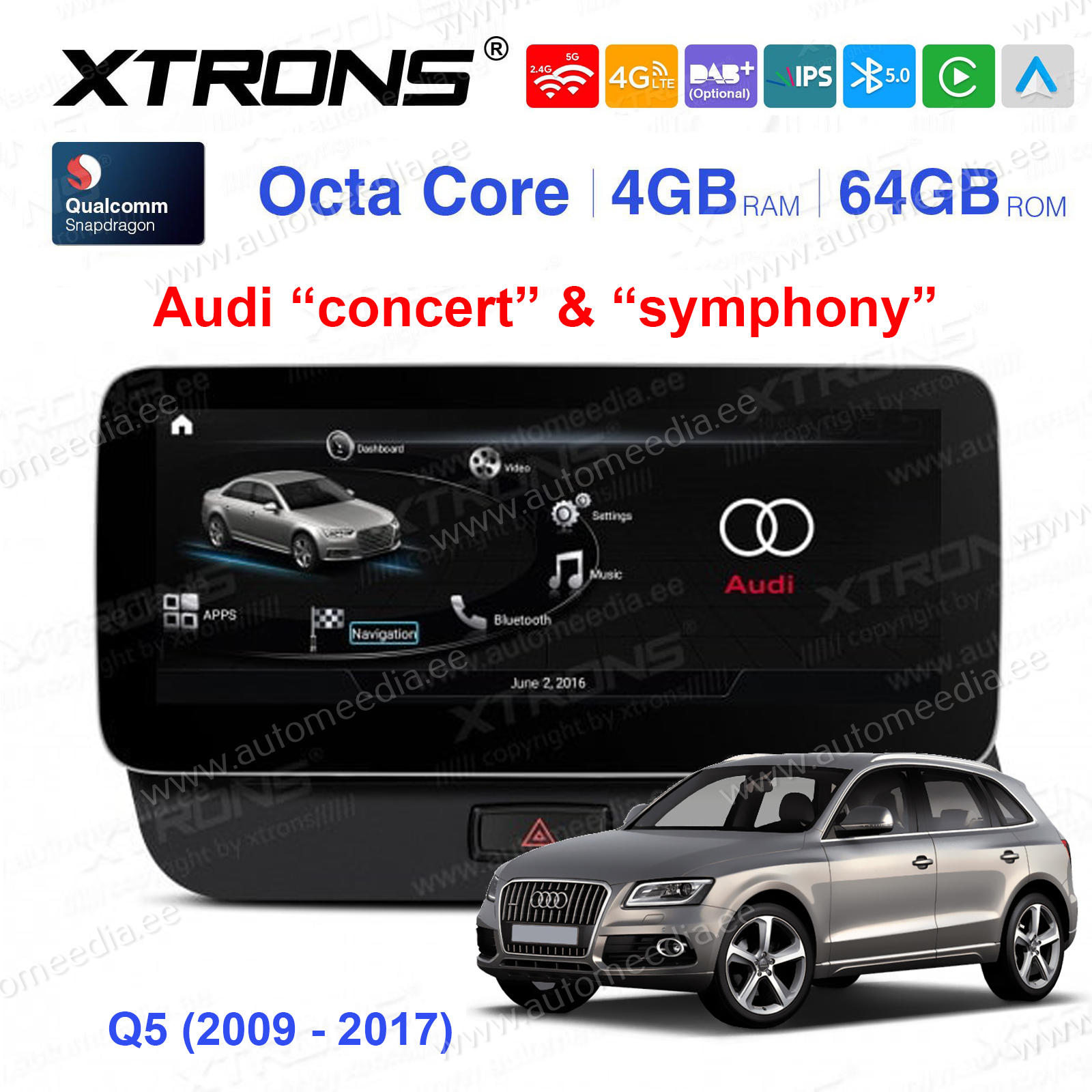 Audi Q5 (2009 - 2017) | Audi concert | Audi symphony mudelipõhine Android 12 GPS autoraadio ja multimeedia keskus