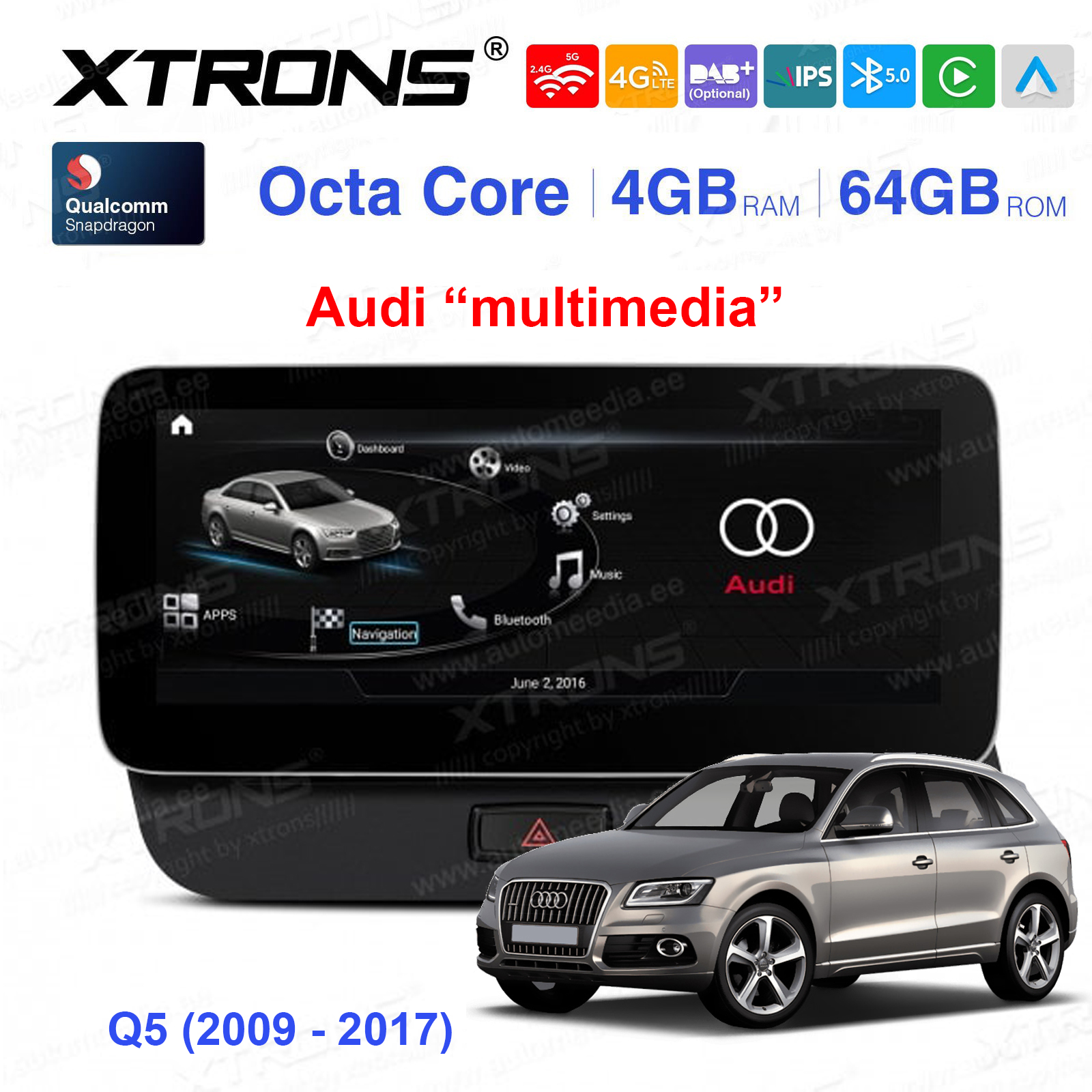 Audi Q5 (2009 - 2017) | Audi multimedia Android 12 auto GPS radio ja multimedia näyttösoitin