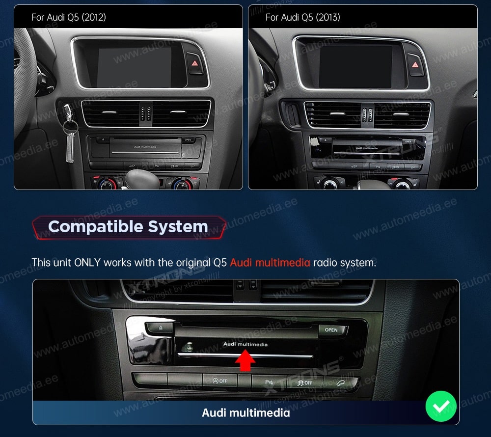XTRONS Audi  mallikohtaisen multimediaradion soveltuvuus autoon