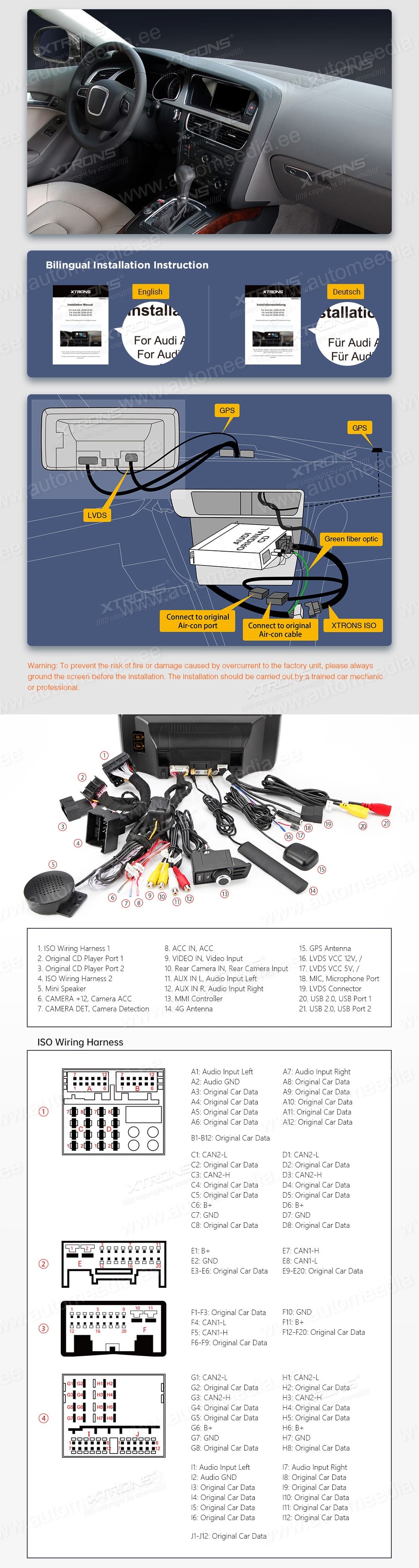 Audi A4 (2009 - 2016) | A5 (2008-2015) | Audi concert | Audi symphony  XTRONS QA10A4C_LS XTRONS QA10A4C_LS Wiring Diagram and size