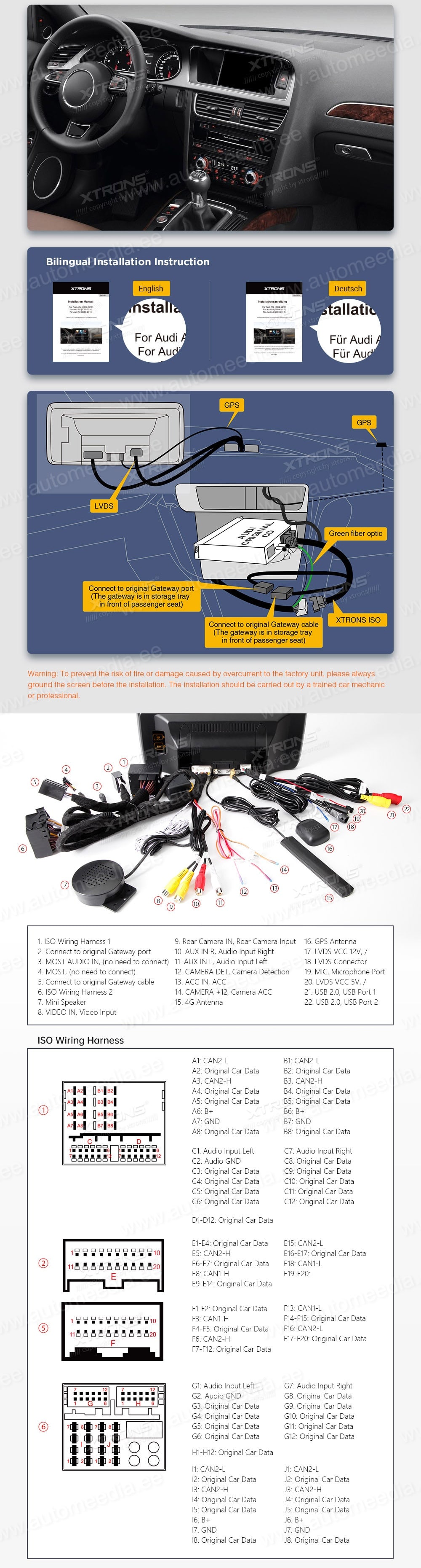 Audi A4 (2009 - 2016) | A5 (2008-2015) | Audi multimedia  XTRONS QA10A4H_LS XTRONS QA10A4H_LS Wiring Diagram and size