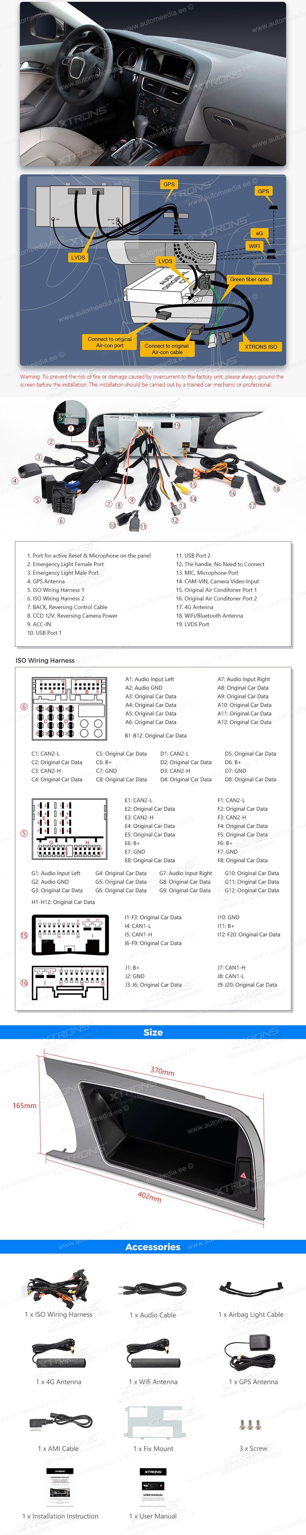 XTRONS QEA81UC-A8-A5_L XTRONS QEA81UC-A8-A5_L mõõdud ühendamine ja pistikute skeem