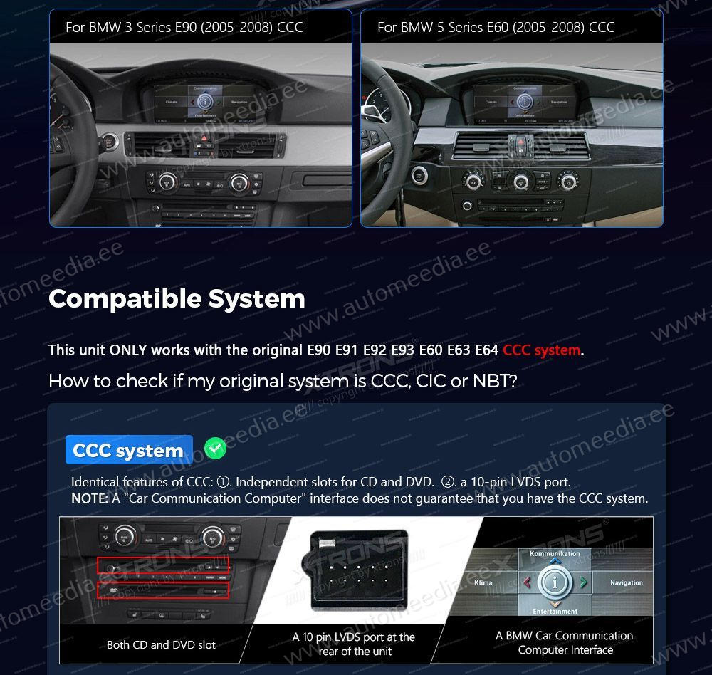 BMW 5.ser | BMW 3.ser | E60 | E61 | E90 | E92 | E93 iDrive CIC (2009-2012)  custom fit multimedia radio suitability for the car