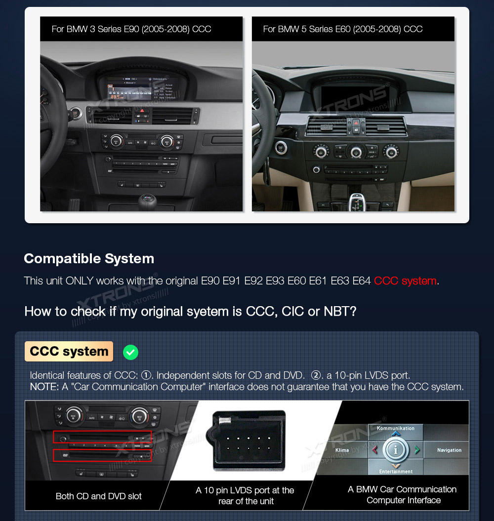 BMW 5.ser | BMW 3.ser | E60 | E61 | E90 | E92 | E93 iDrive CCC (2004-2008)  custom fit multimedia radio suitability for the car