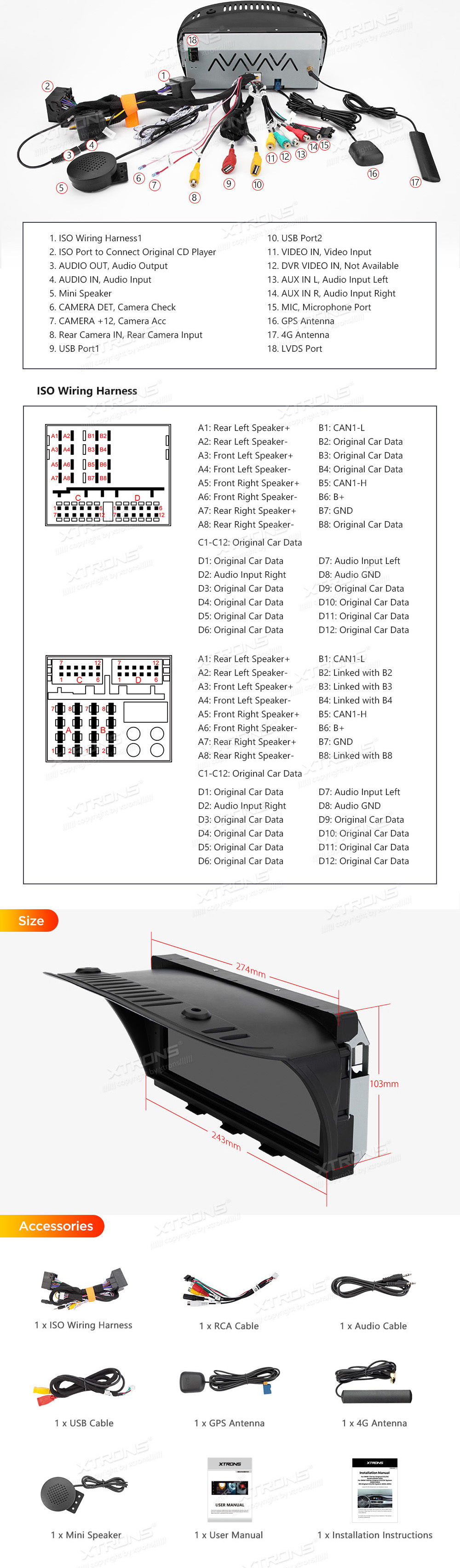 BMW 5.ser | BMW 3.ser | E60 | E61 | E90 | E92 | E93 iDrive CCC (2004-2008)  XTRONS QPB8260CCP XTRONS QPB8260CCP Wiring Diagram and size