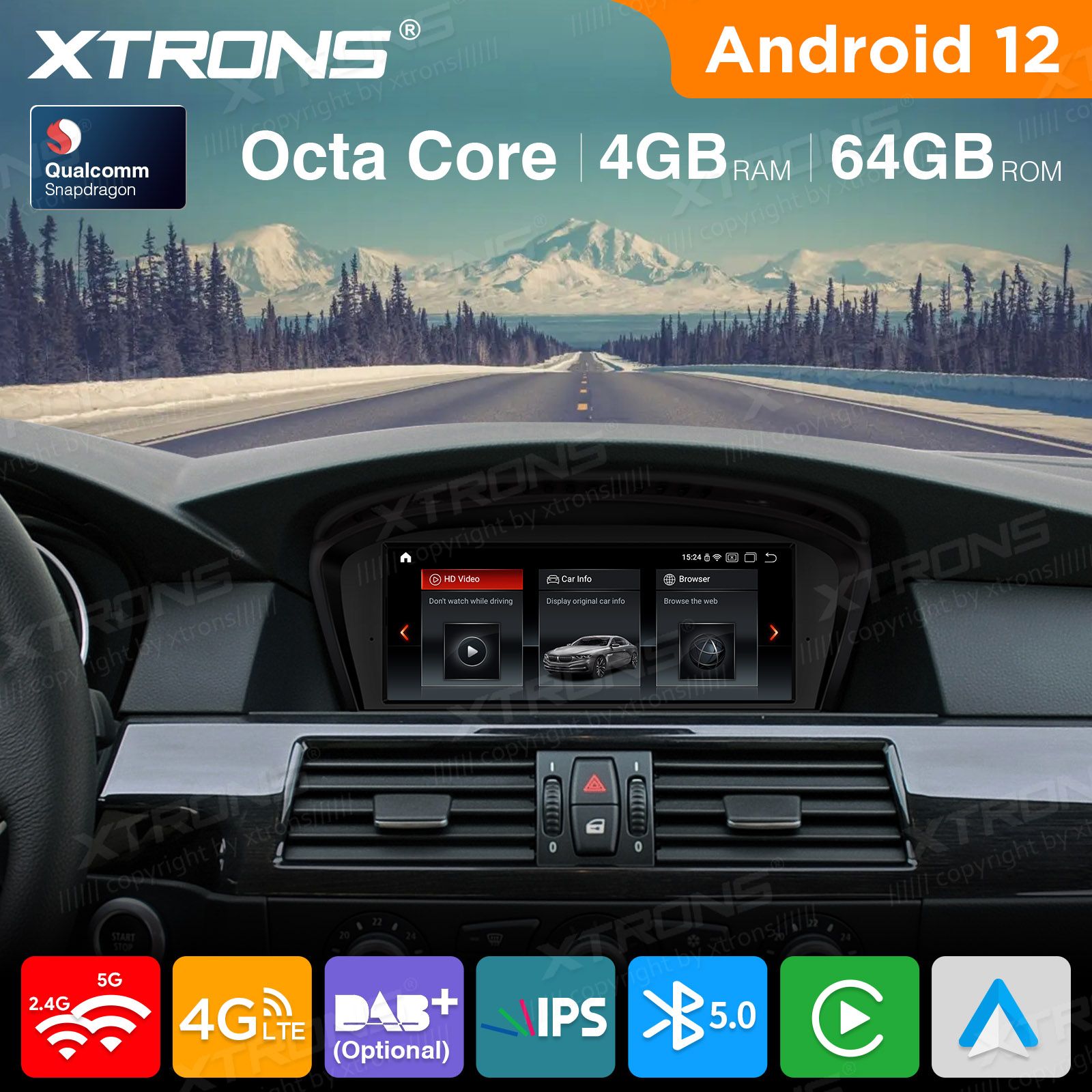 BMW 5.ser | BMW 3.ser | E60 | E61 | E90 | E92 | E93 iDrive CIC (2009-2012) kahesüsteemne, originaalraadio säilitav Android 12 GPS autoraadio ja multimeedia keskus