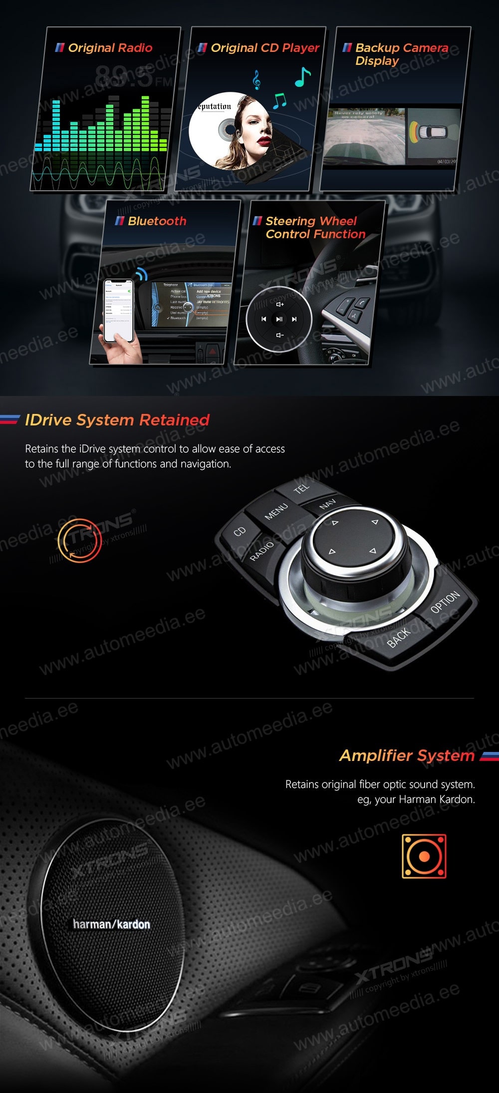 BMW 5.ser | BMW 3.ser | E60 | E61 | E90 | E92 | E93 iDrive CIC (2009-2012)  XTRONS QSB8260CI XTRONS QSB8260CI FM-радио и USB SD-плеер