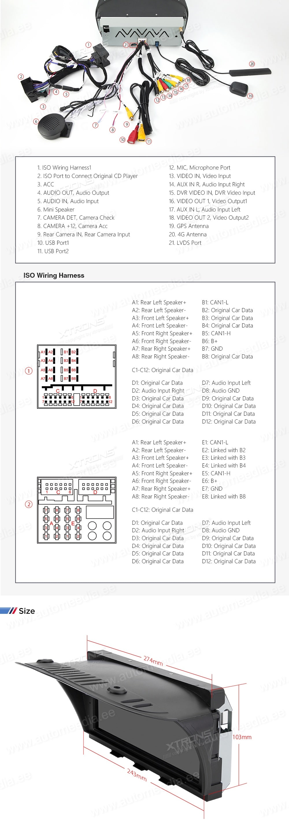 BMW 5.ser | BMW 3.ser | E60 | E61 | E90 | E92 | E93 iDrive CIC (2009-2012)  XTRONS QSB8260CI XTRONS QSB8260CI Wiring Diagram and size