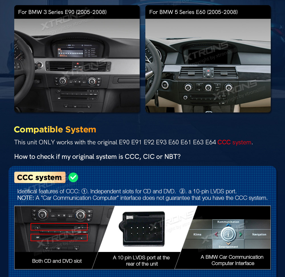 BMW 5.ser | BMW 3.ser | E60 | E61 | E90 | E92 | E93 iDrive CCC (2004-2008)  совместимость мультимедийного радио в зависимости от модели автомобиля