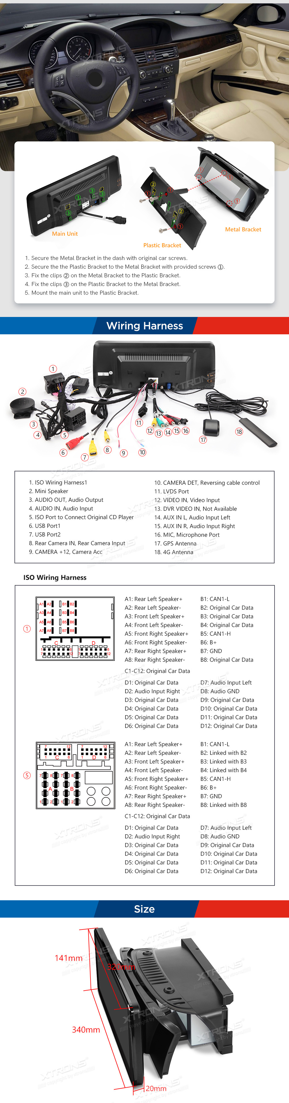 BMW 5.ser | BMW 3.ser | E60 | E61 | E90 | E92 | E93 iDrive CCC (2004-2008)  XTRONS QXB2260CC XTRONS QXB2260CC Wiring Diagram and size