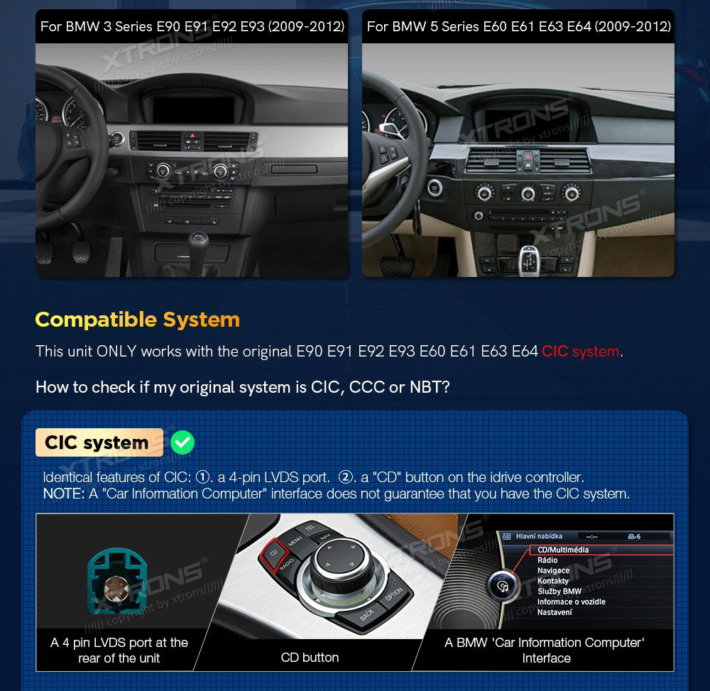 BMW 5.ser | BMW 3.ser | E60 | E61 | E90 | E92 | E93 iDrive CIC (2009-2012)  совместимость мультимедийного радио в зависимости от модели автомобиля