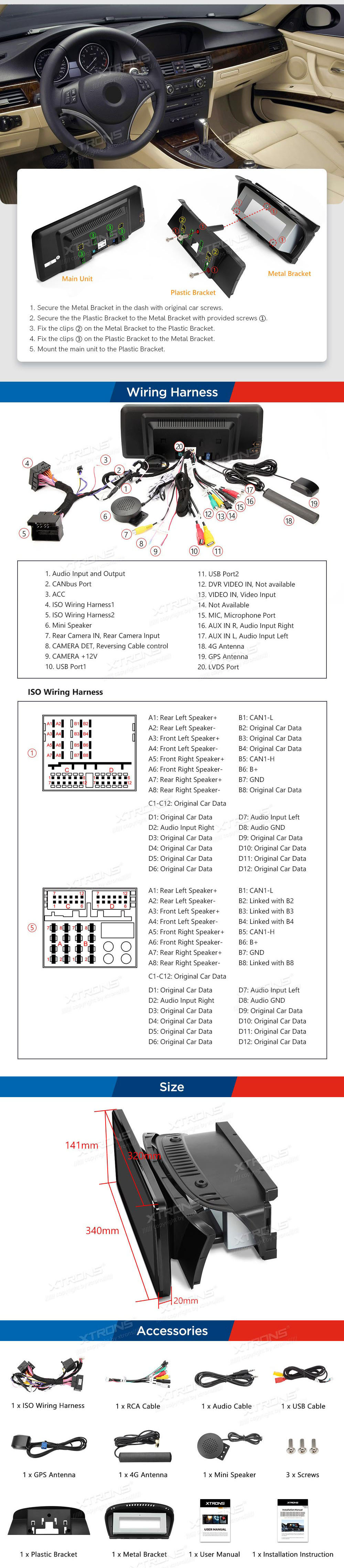 BMW 5.ser | BMW 3.ser | E60 | E61 | E90 | E92 | E93 iDrive CIC (2009-2012)  XTRONS QXB2260CI XTRONS QXB2260CI Wiring Diagram and size