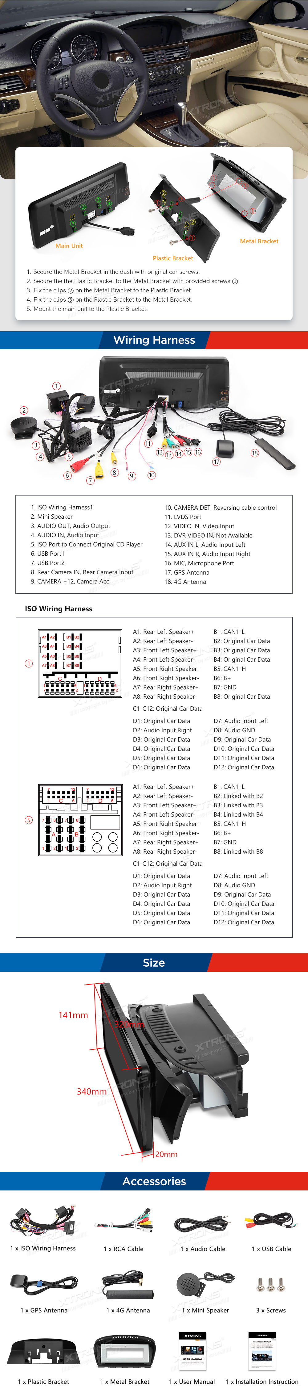 BMW 5.ser | BMW 3.ser | E60 | E61 | E90 | E92 | E93 iDrive CCC (2004-2008)  XTRONS QXB2260CCP XTRONS QXB2260CCP Wiring Diagram and size