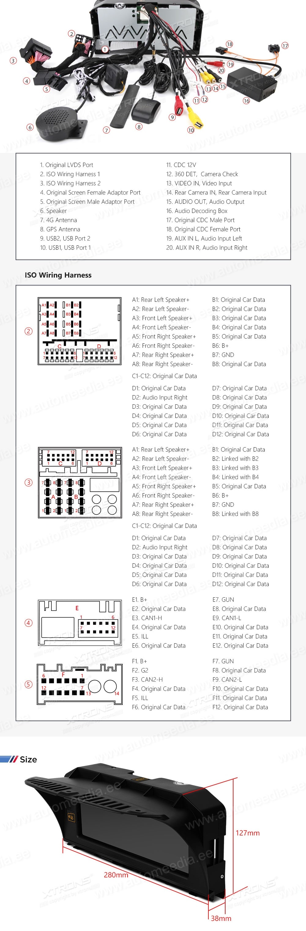 BMW 7.ser | E65 | E66 | Original CCC system (2001-2008)  XTRONS QSB8265CC XTRONS QSB8265CC Wiring Diagram and size