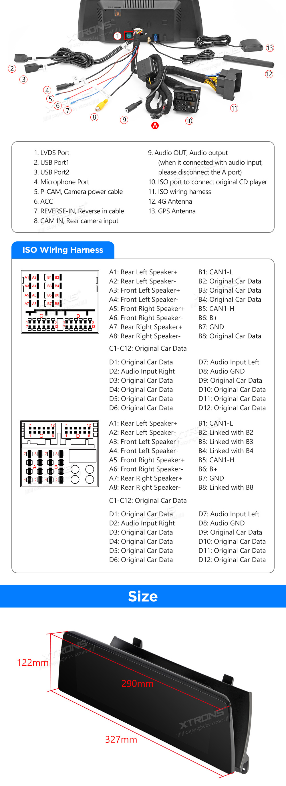 XTRONS QAB12CIB12X5L XTRONS QAB12CIB12X5L mõõdud ühendamine ja pistikute skeem
