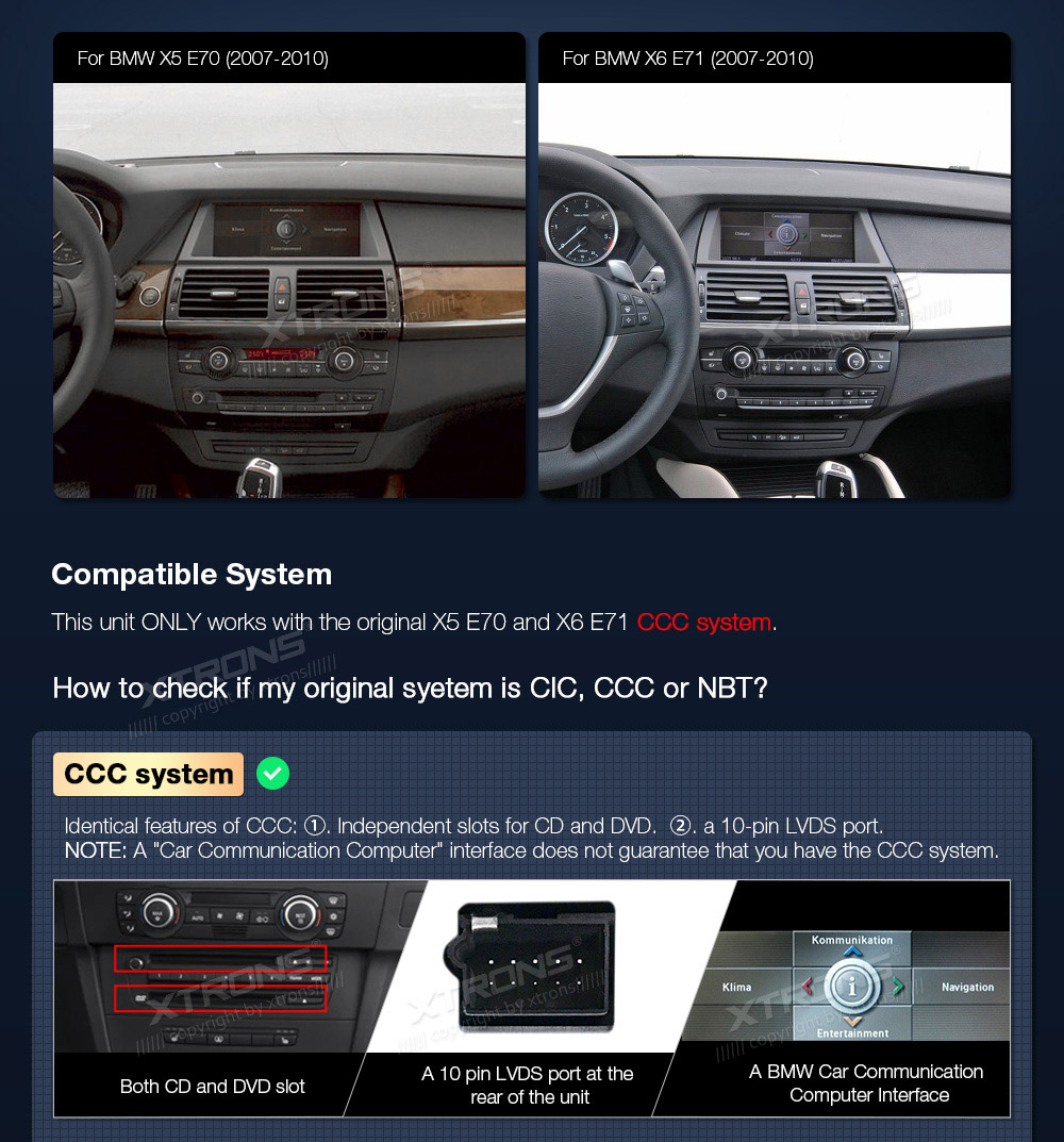 BMW X5 | X6 | E70 | 71 iDrive CCC (2007-2010)  совместимость мультимедийного радио в зависимости от модели автомобиля