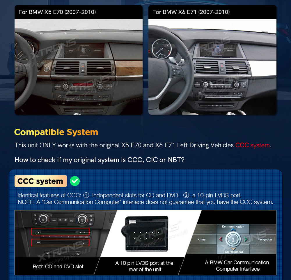 BMW X5 | X6 | E70 | 71 iDrive CCC (2007-2010)  совместимость мультимедийного радио в зависимости от модели автомобиля