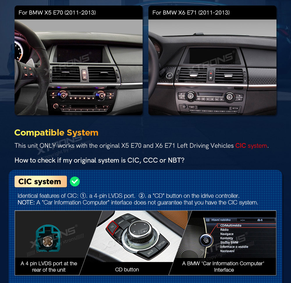 BMW X5 | X6 | E70 | 71 iDrive CIC (2010-2014)  custom fit multimedia radio suitability for the car