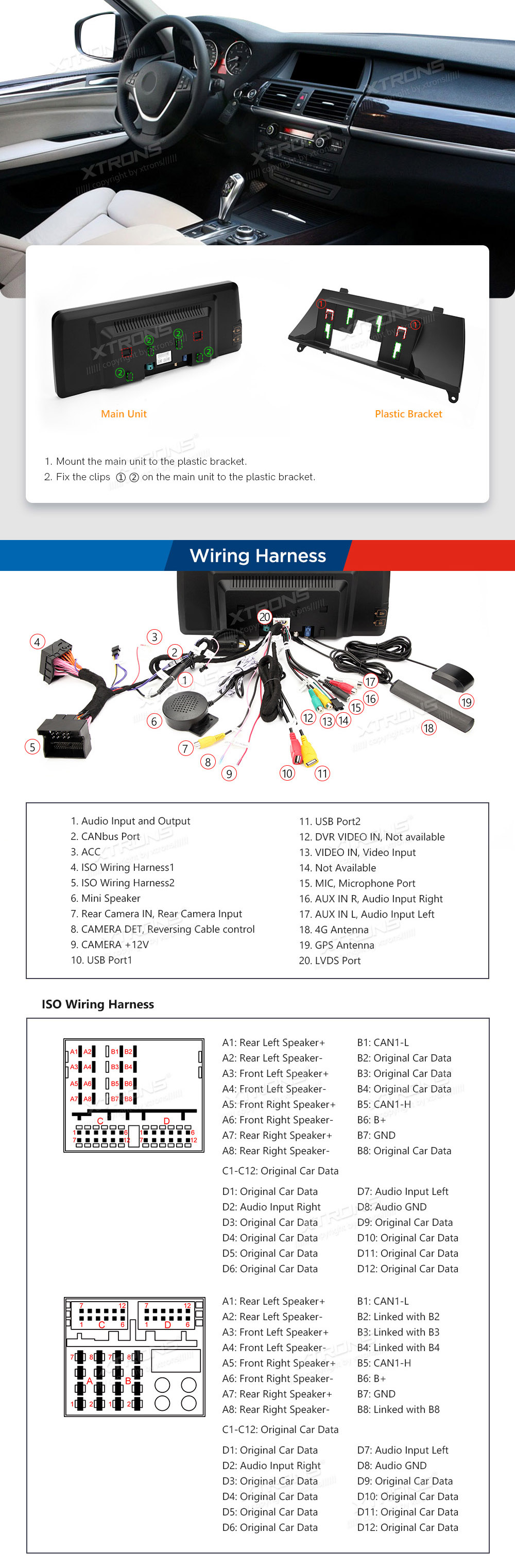 BMW X5 | X6 | E70 | 71 iDrive CIC (2010-2014)  XTRONS QXB22X5CI_L XTRONS QXB22X5CI_L Wiring Diagram and size