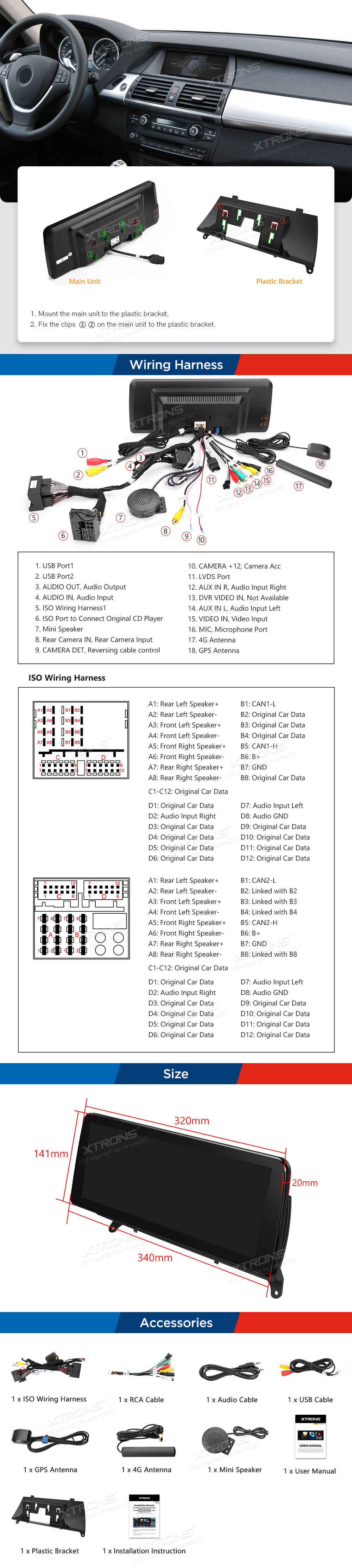 BMW X5 | X6 | E70 | 71 iDrive CCC (2007-2010)  XTRONS QXB22X5CC_LP XTRONS QXB22X5CC_LP Wiring Diagram and size