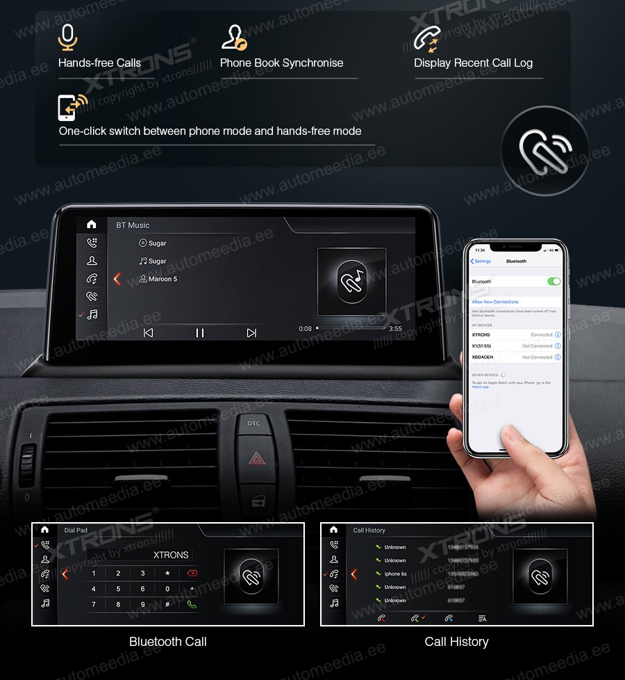 BMW 1. ser. E81 | E82 | E87 | E88 (2004-2012) w/o orig. screen  XTRONS QSB1287UN_L XTRONS QSB1287UN_L Hands Free calls & HD music stream