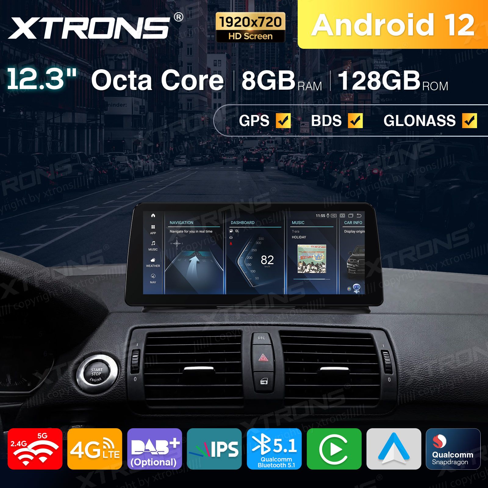 BMW 1. ser. E81 | E82 | E87 | E88 (2004-2012) w/o orig. screen mudelipõhine Android 12 GPS autoraadio ja multimeedia keskus