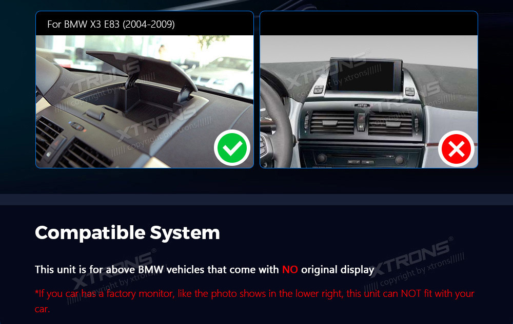 BMW X3 E83 (2004-2009) w/o orig. screen  совместимость мультимедийного радио в зависимости от модели автомобиля