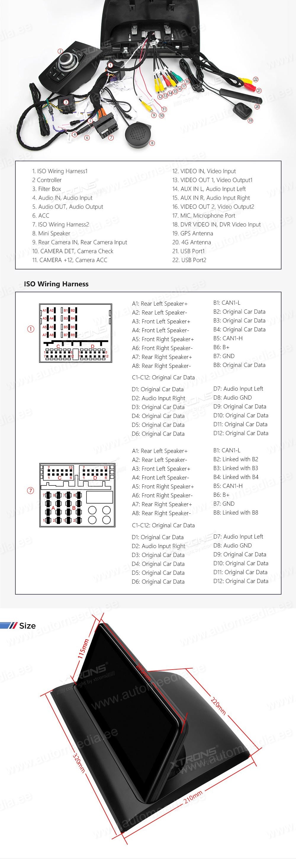 XTRONS QSB12X3UN XTRONS QSB12X3UN mõõdud ühendamine ja pistikute skeem