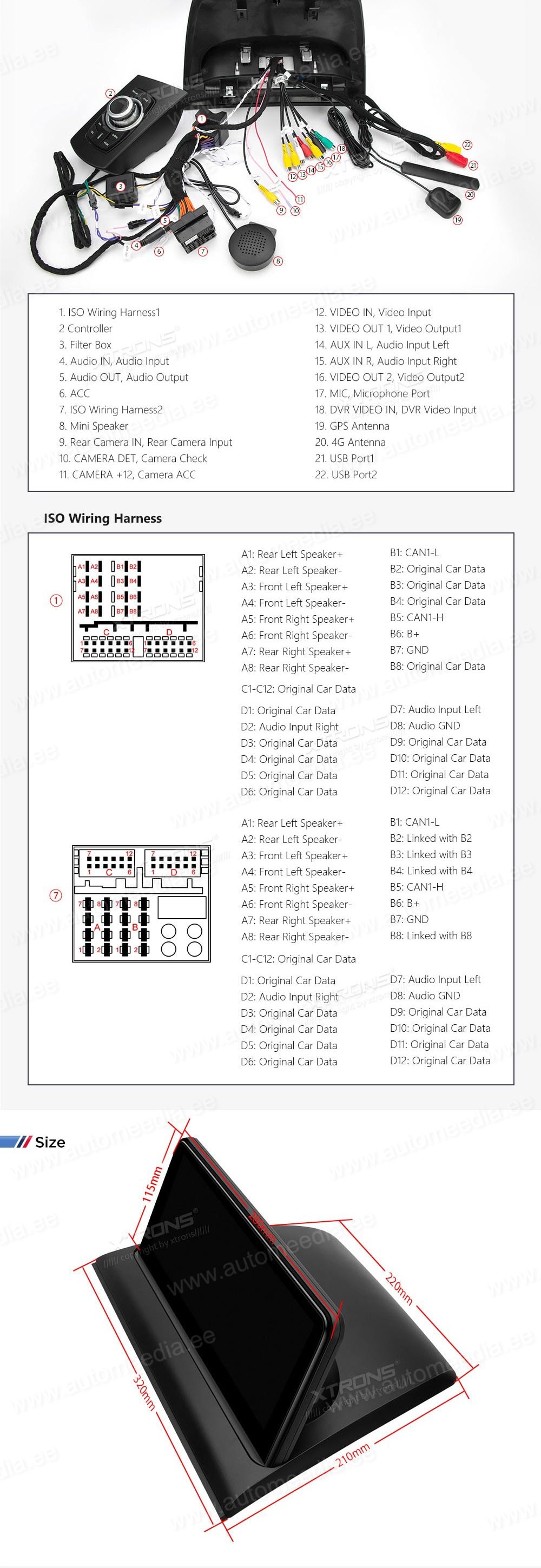 BMW X3 E83 (2004-2009) w/o orig. screen  XTRONS QSB12X3UN XTRONS QSB12X3UN Wiring Diagram and size