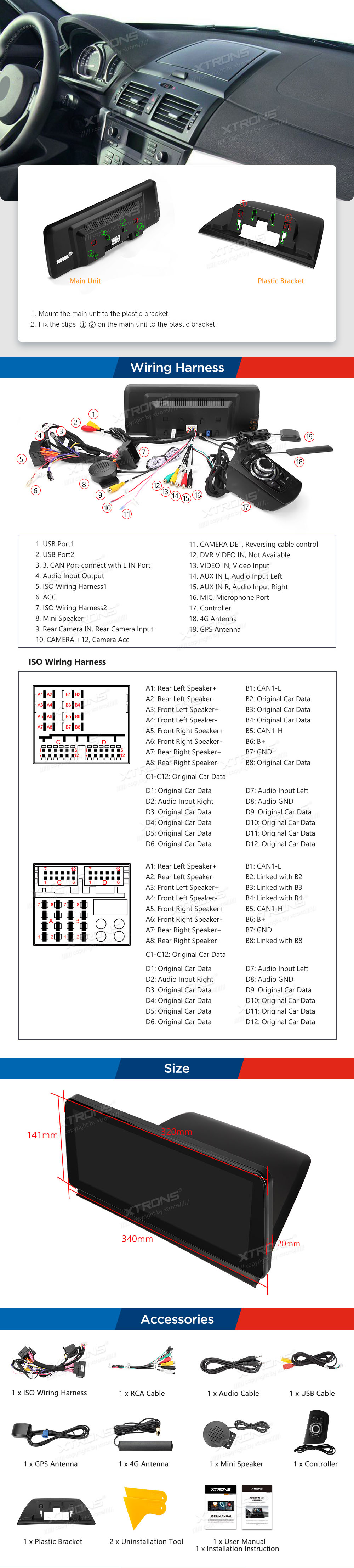 BMW X3 E83 (2004-2009) w/o orig. screen  XTRONS 	
QXB22X3UN_L XTRONS 	
QXB22X3UN_L Wiring Diagram and size