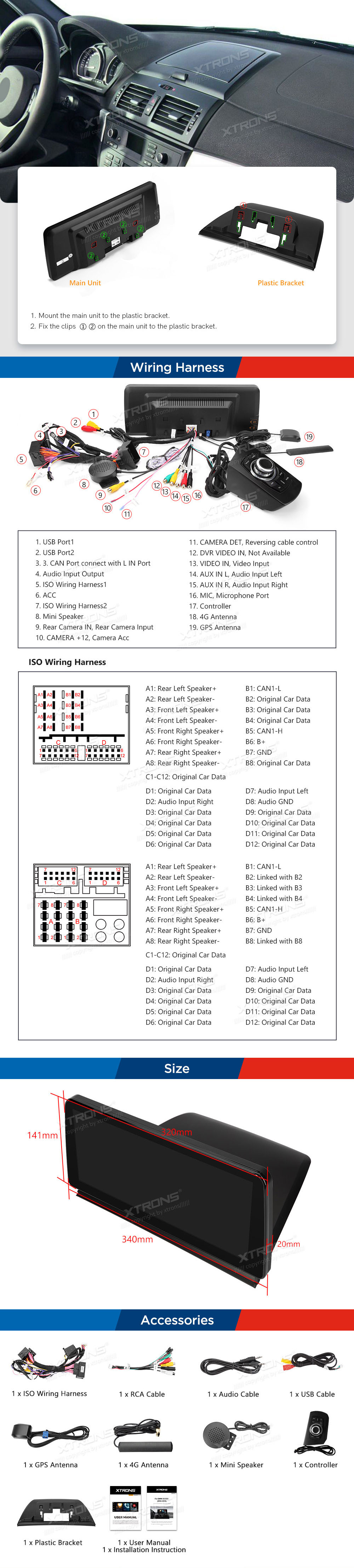 BMW X3 E83 (2004-2009) w/o orig. screen  XTRONS QXB22X3UN_LP XTRONS QXB22X3UN_LP Wiring Diagram and size