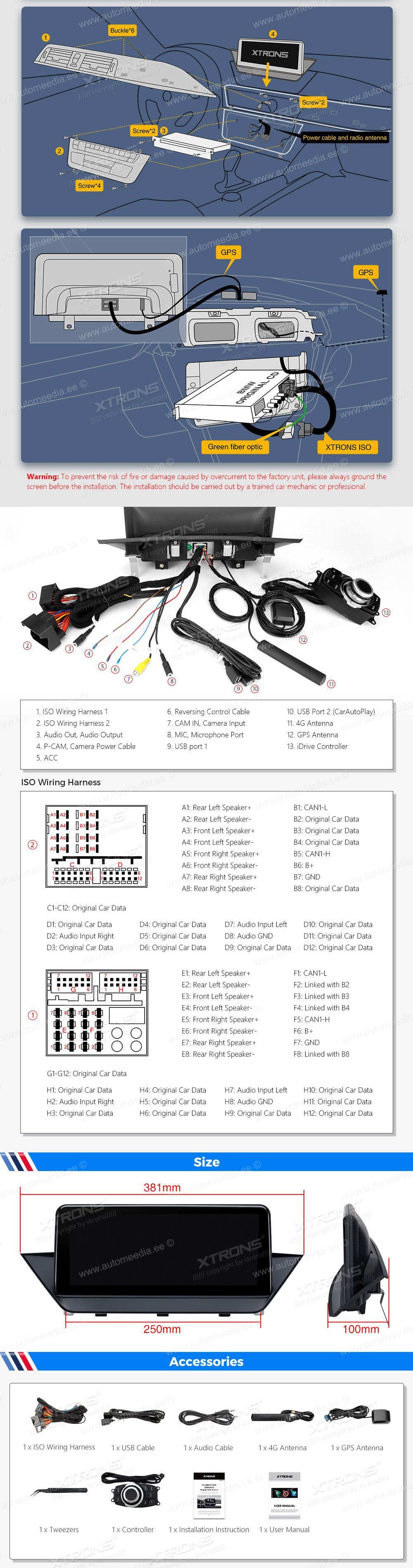 BMW X1 E84 (2009-2015) w/o orig. screen  XTRONS QEB12X1UN XTRONS QEB12X1UN Wiring Diagram and size