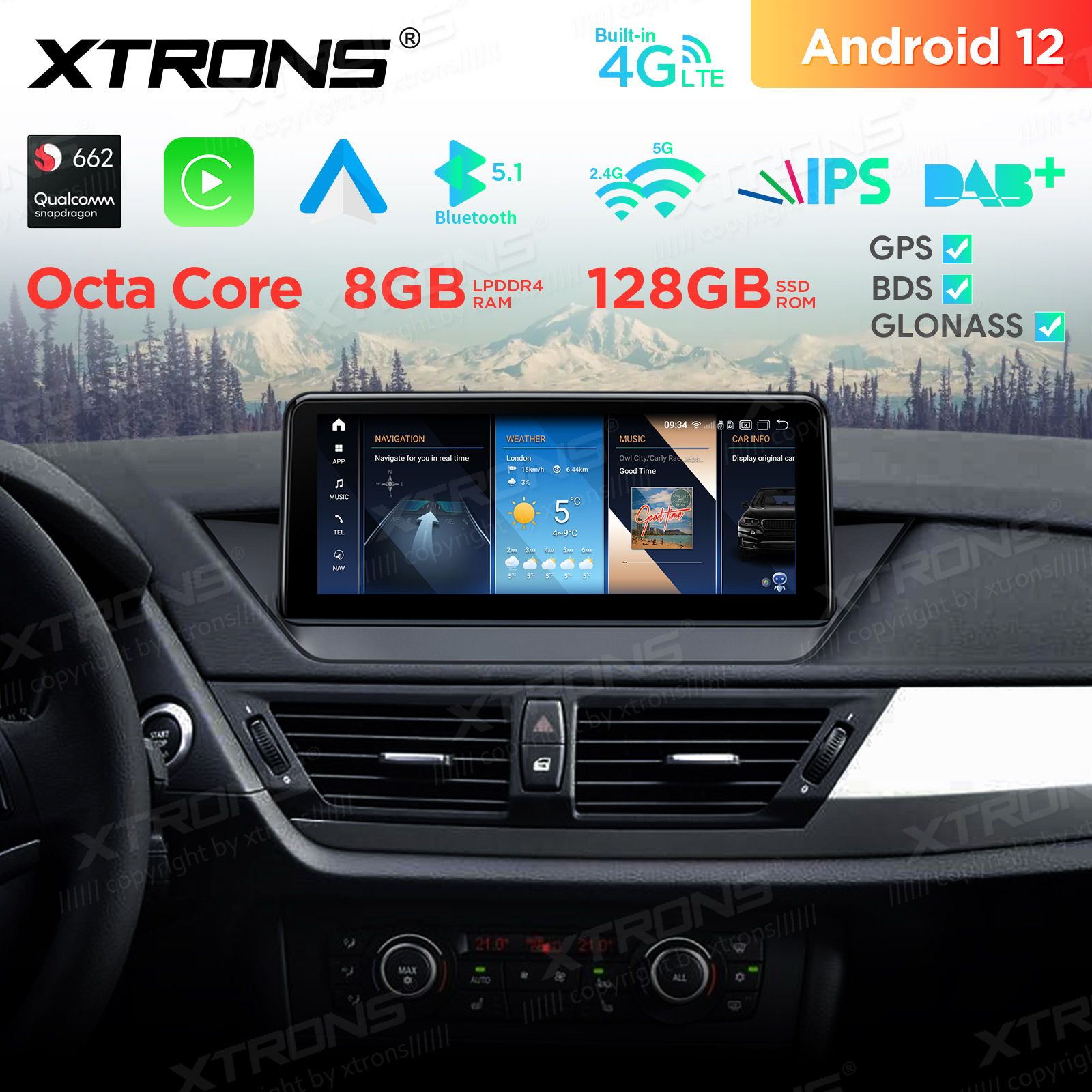 BMW X1 E84 (2009-2015) w/o orig. screen mudelipõhine Android 11 GPS autoraadio ja multimeedia keskus