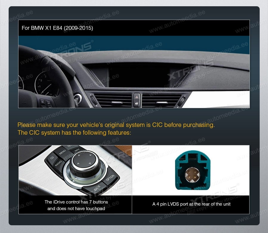 BMW X1 E84 (2009-2015) iDrive CIC  custom fit multimedia radio suitability for the car