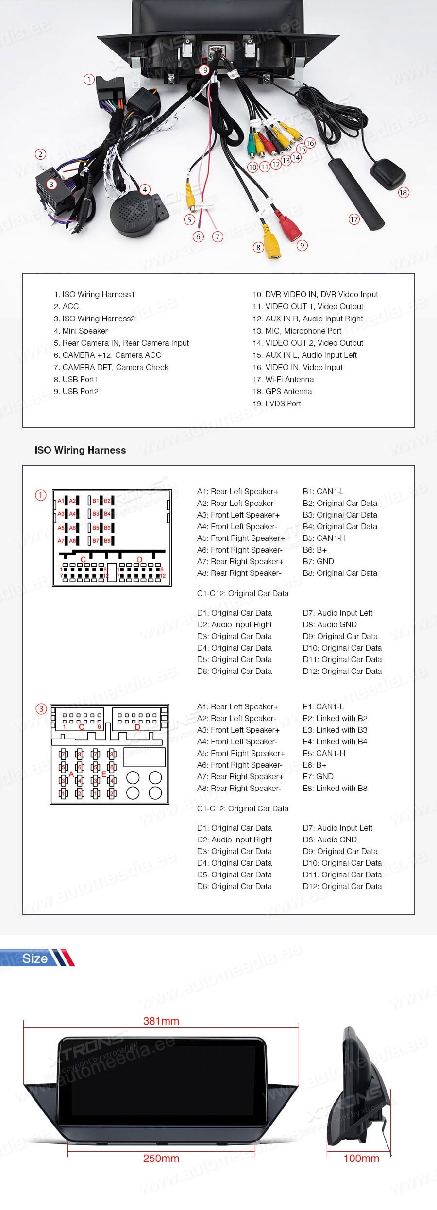 XTRONS QSB12X1CI XTRONS QSB12X1CI mõõdud ühendamine ja pistikute skeem