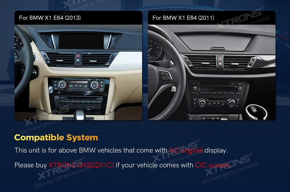 BMW X1 E84 (2009-2015) w/o orig. screen  custom fit multimedia radio suitability for the car