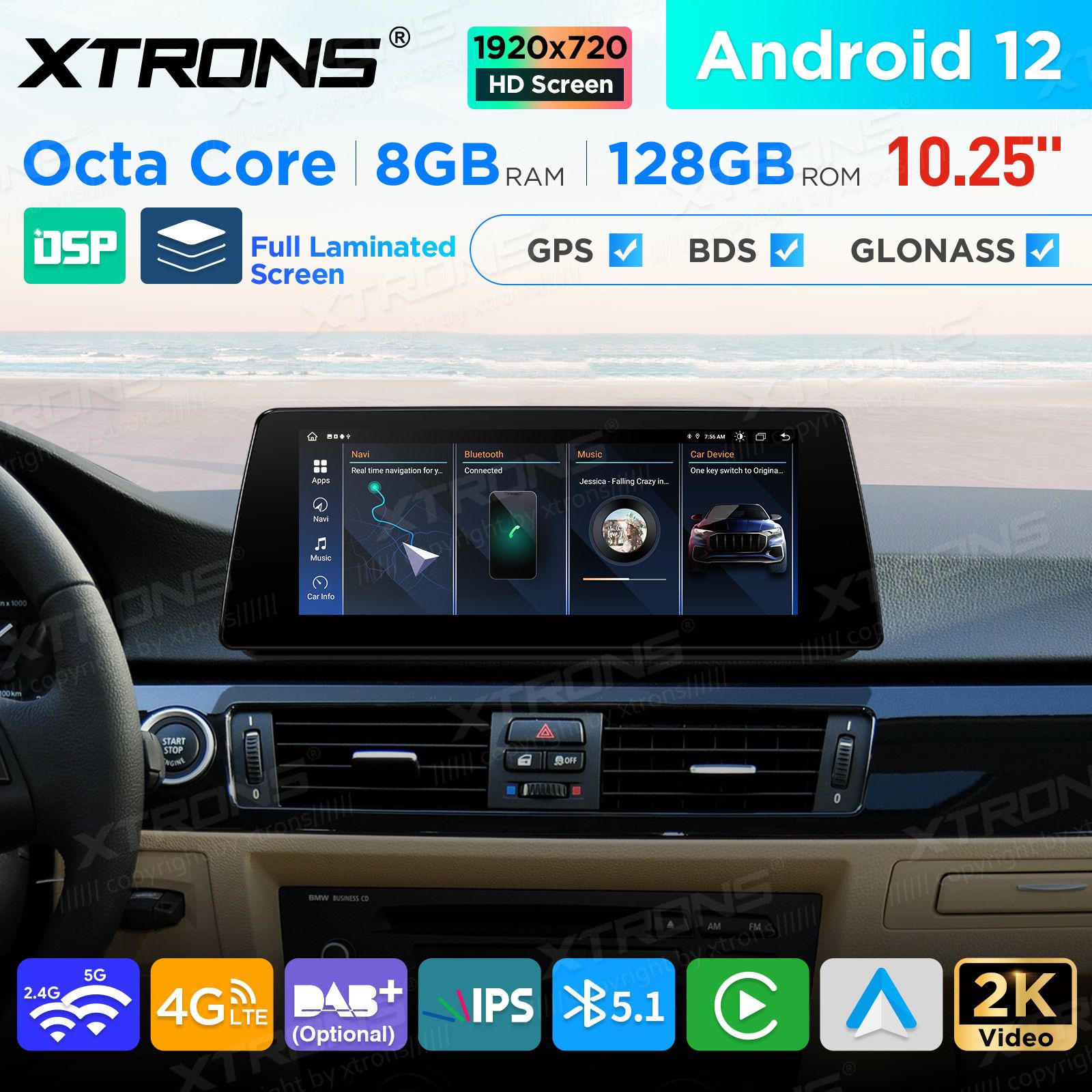 BMW 3. ser. E90 | E91 | E92 | E93 (2005-2012) w/o orig. screen Android 12 auto GPS radio ja multimedia näyttösoitin
