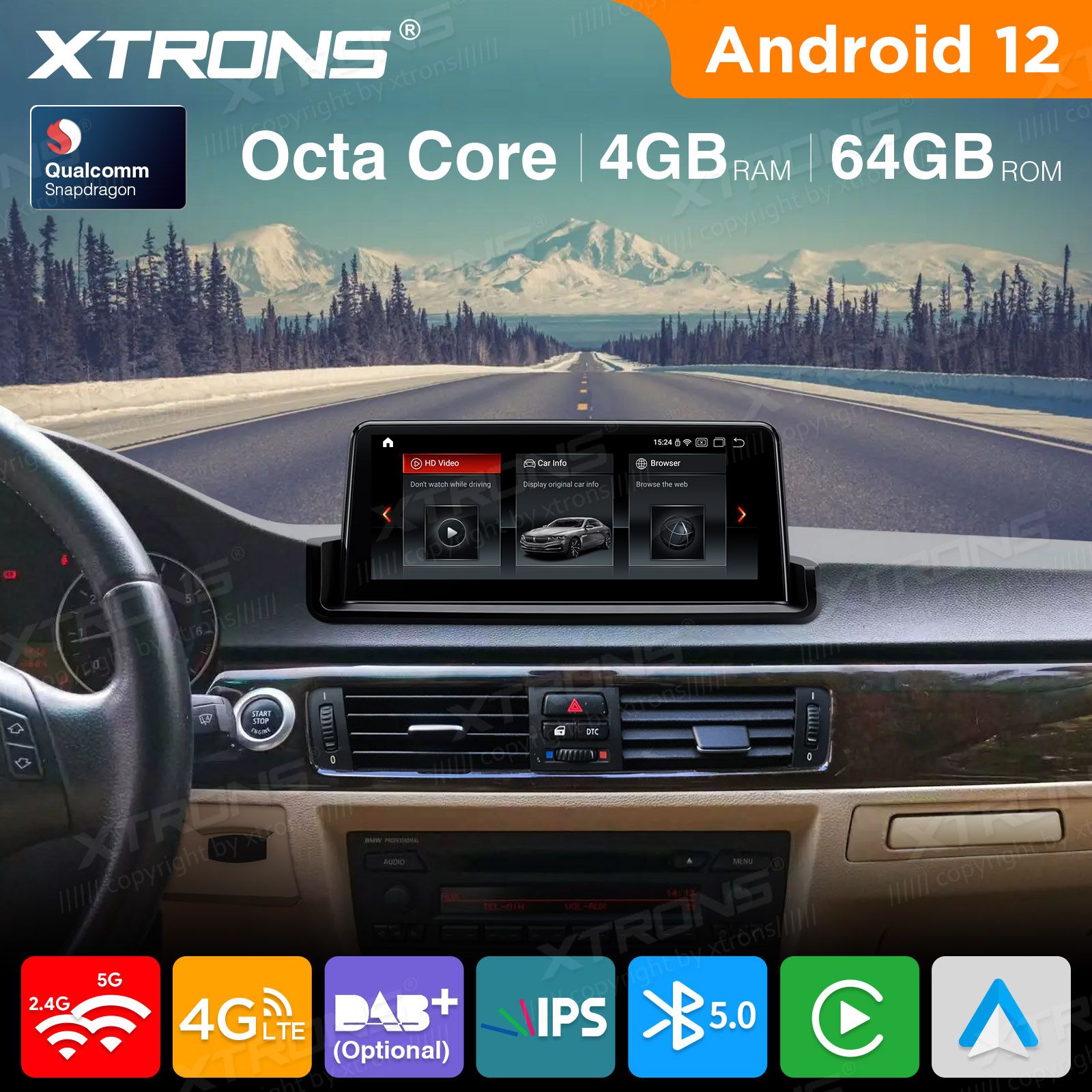 BMW 3. ser. E90 | E91 | E92 | E93 (2005-2012) w/o orig. screen mudelipõhine Android 12 GPS autoraadio ja multimeedia keskus