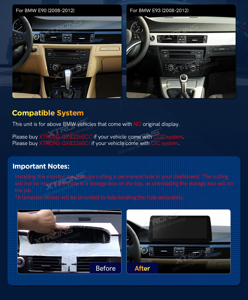 BMW 3. ser. E90 | E91 | E92 | E93 (2005-2012) w/o orig. screen  совместимость мультимедийного радио в зависимости от модели автомобиля