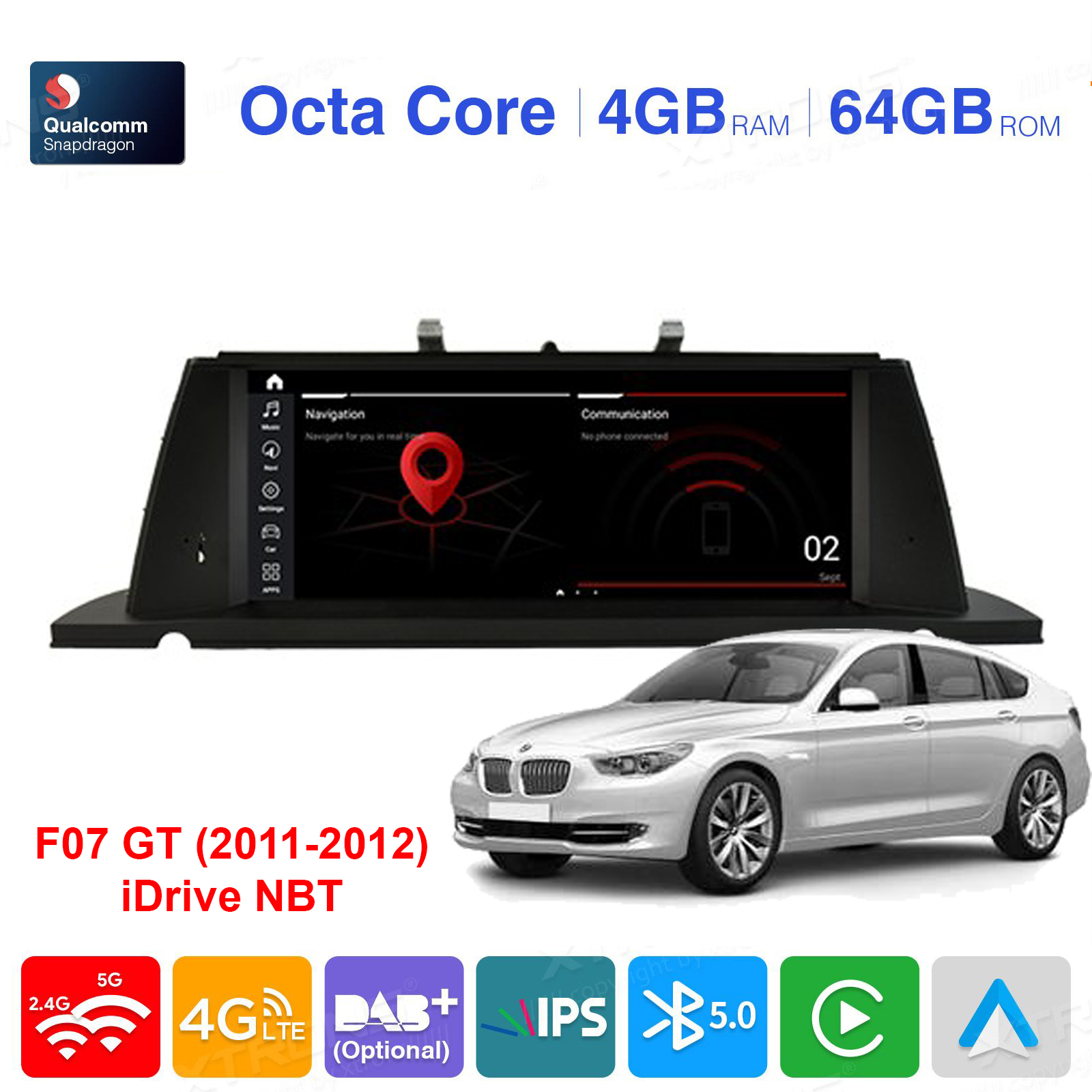 BMW 5.ser F07 GT(2011 - 2012) | iDrive CIC Android 11 auto GPS radio ja multimedia näyttösoitin