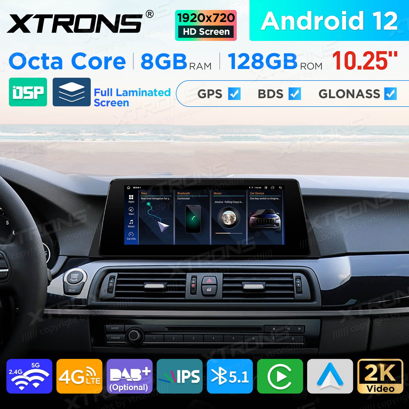 BMW 5. ser. BMW F10 | F11 iDrive NBT (2013-2016) Android 12 auto GPS radio ja multimedia näyttösoitin